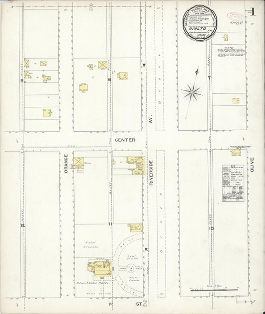 Sanborn Fire Insurance Map from Rialto, San Bernardino County, California (1892), Sheet #0001 - Complete Map Set gallery image, historic Sanborn map, vintage wall art, California California