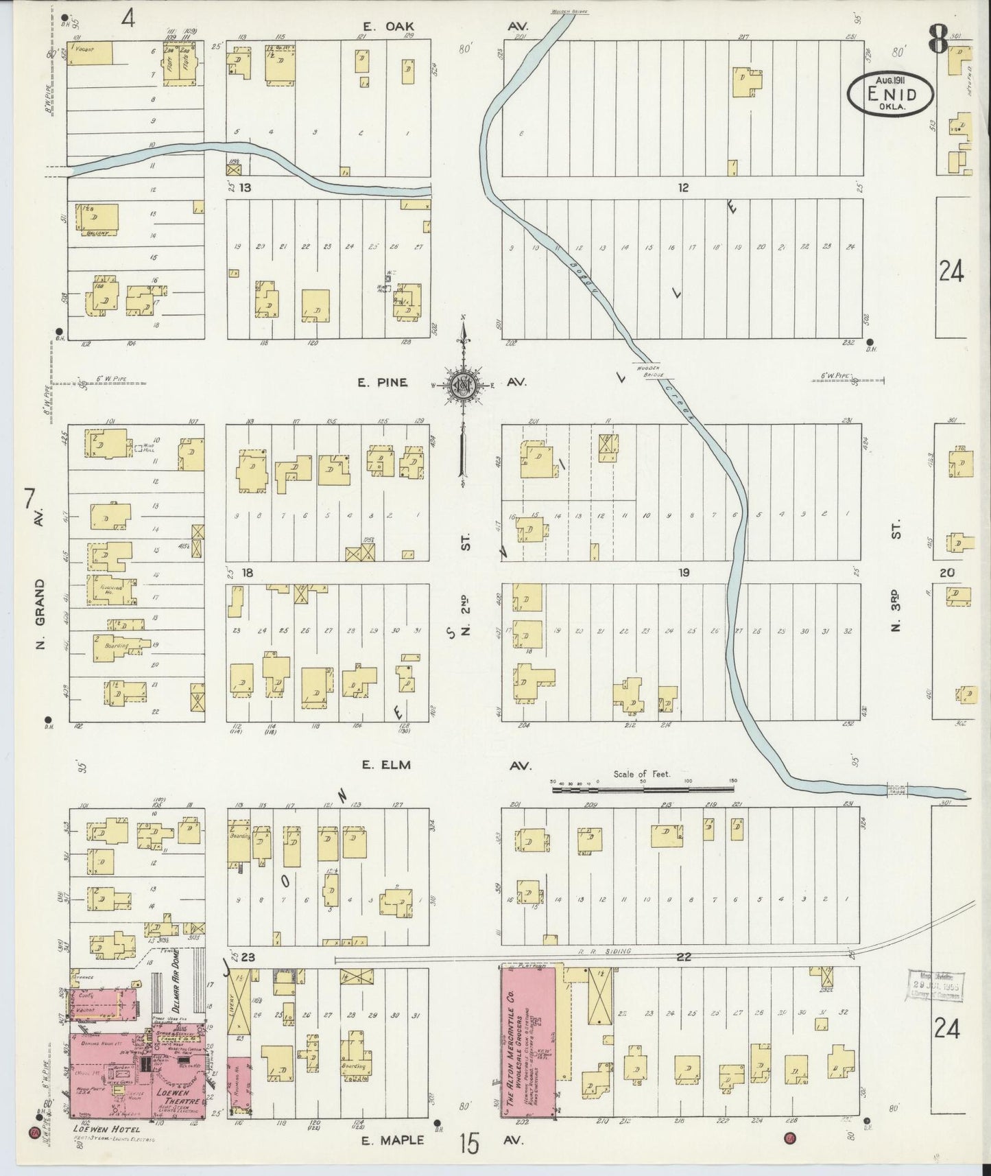 Sanborn Fire Insurance Map from Enid, Garfield County, Oklahoma (1911), Sheet #0008 - Complete Map Set gallery image, historic Sanborn map, vintage wall art, Oklahoma Oklahoma