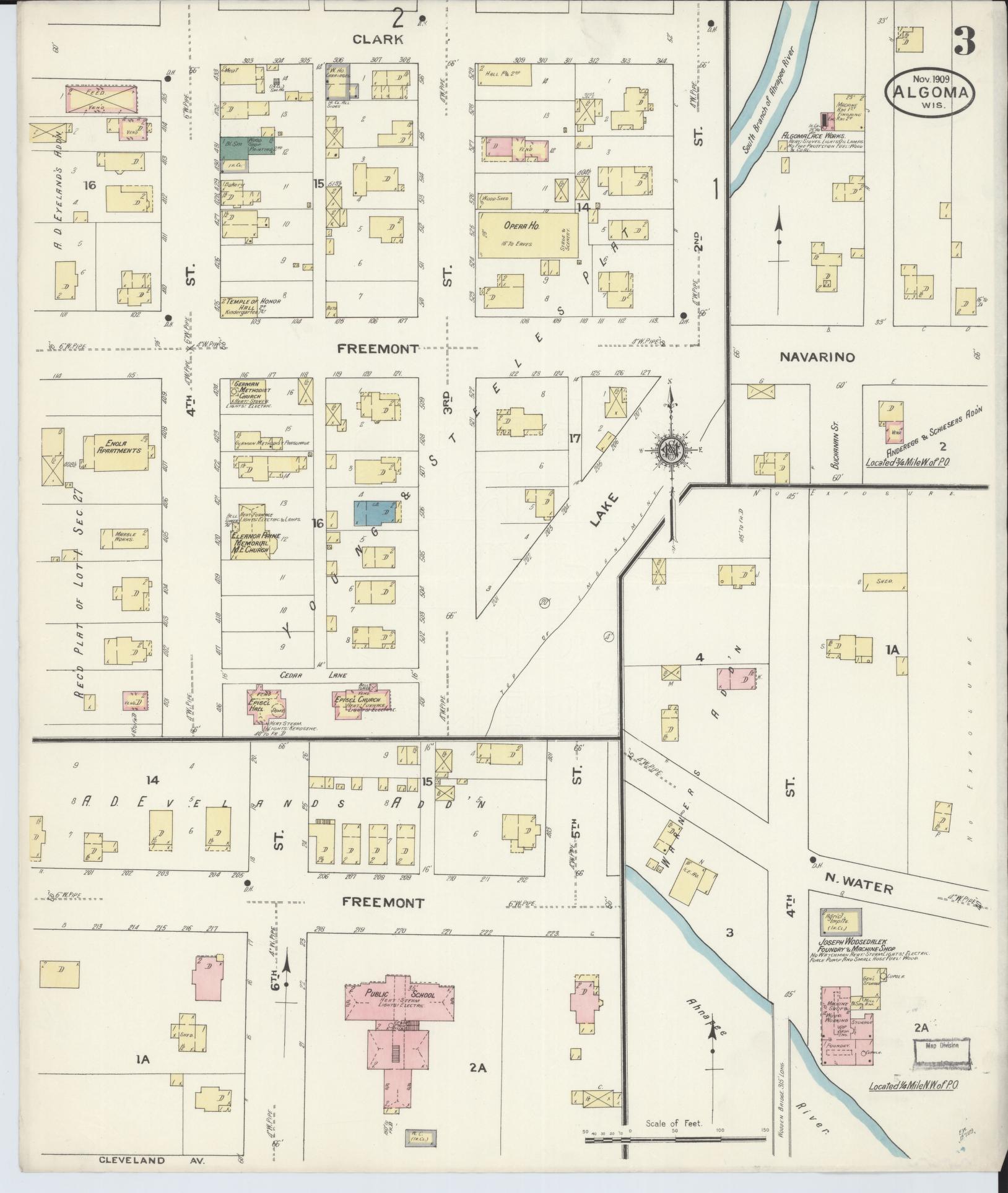 Sanborn Fire Insurance Map from Algoma, Kewaunee County, Wisconsin (1909), Sheet #0003 - Historic Sanborn Fire Insurance Map Print, vintage old map wall art, antique decor, genealogy gift, Wisconsin Wisconsin map