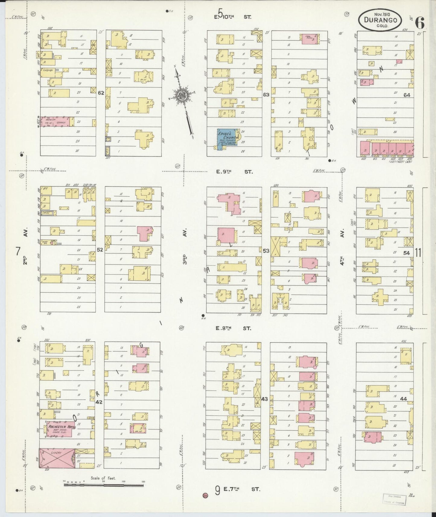 Sanborn Fire Insurance Map from Durango, La Plata County, Colorado (1910), Sheet #0006 - Complete Map Set gallery image, historic Sanborn map, vintage wall art, Colorado Colorado