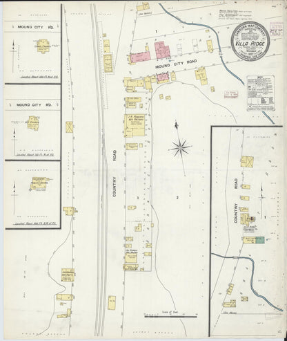 Sanborn Fire Insurance Map from Villa Ridge, Pulaski County, Illinois (1907), Sheet #0001 - Historic Sanborn Fire Insurance Map Print, vintage old map wall art, antique decor, genealogy gift, Illinois Illinois map