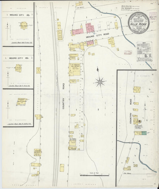 Sanborn Fire Insurance Map from Villa Ridge, Pulaski County, Illinois (1907), Sheet #0001 - Historic Sanborn Fire Insurance Map Print, vintage old map wall art, antique decor, genealogy gift, Illinois Illinois map