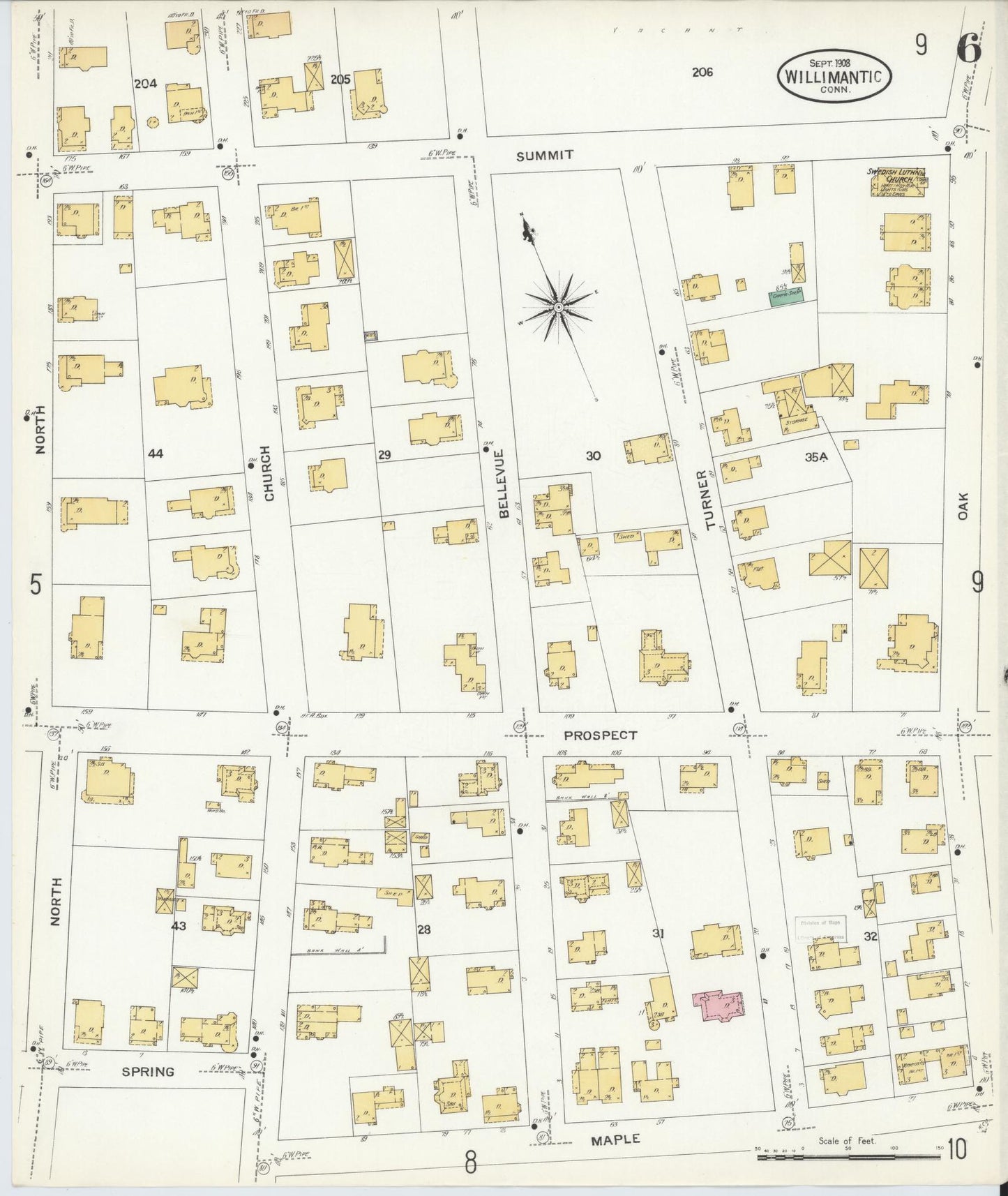 Sanborn Fire Insurance Map from Willimantic, Windham County, Connecticut (1908), Sheet #0006 - Historic Sanborn Fire Insurance Map Print, vintage old map wall art, antique decor, genealogy gift, Connecticut Connecticut map