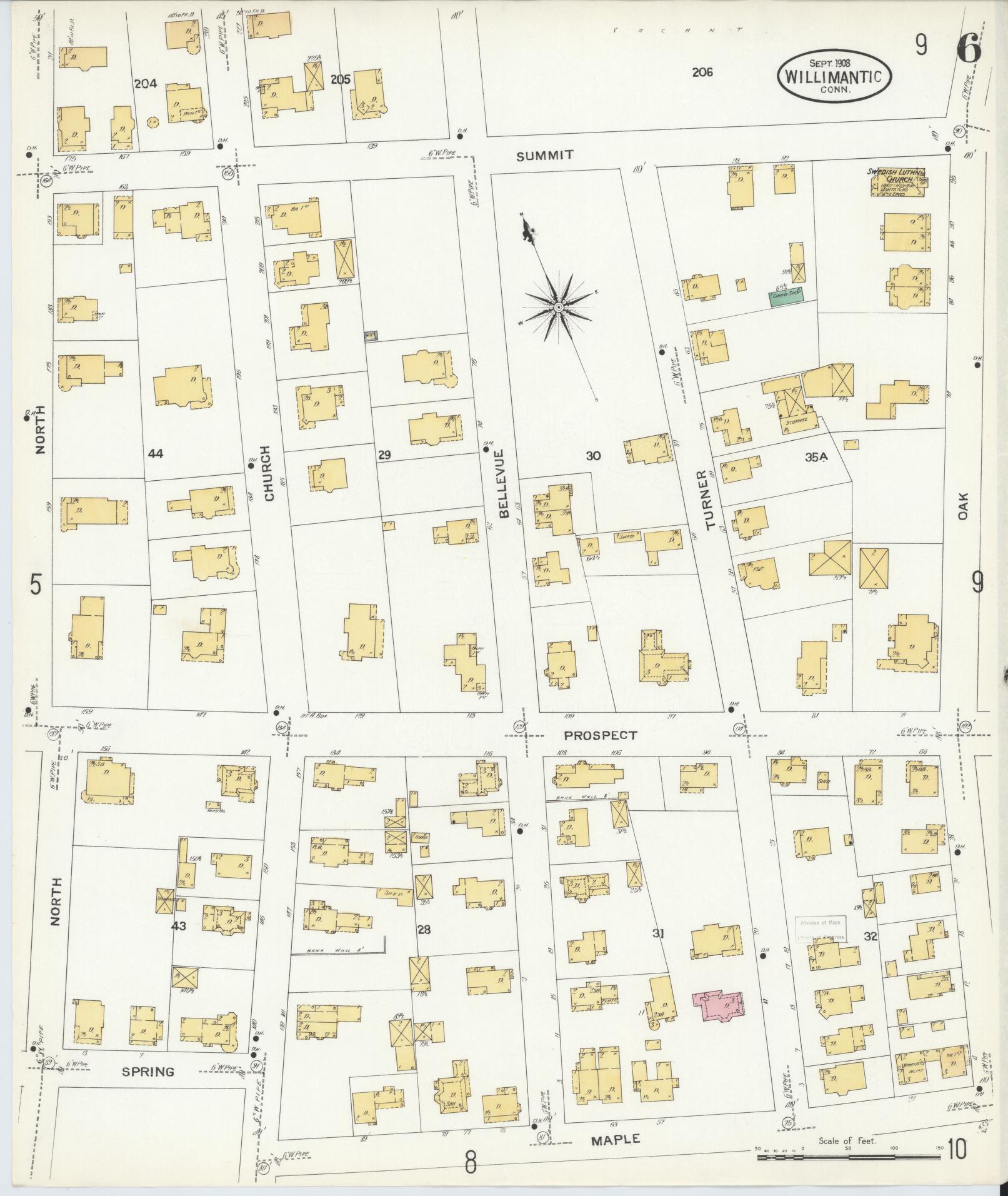 Sanborn Fire Insurance Map from Willimantic, Windham County, Connecticut (1908), Sheet #0006 - Historic Sanborn Fire Insurance Map Print, vintage old map wall art, antique decor, genealogy gift, Connecticut Connecticut map