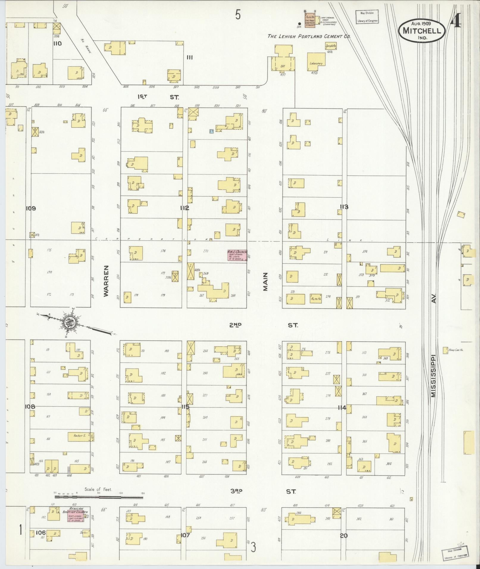 Sanborn Fire Insurance Map from Mitchell, Lawrence County, Indiana (1909), Sheet #0004 - Historic Sanborn Fire Insurance Map Print, vintage old map wall art, antique decor, genealogy gift, Indiana Indiana map