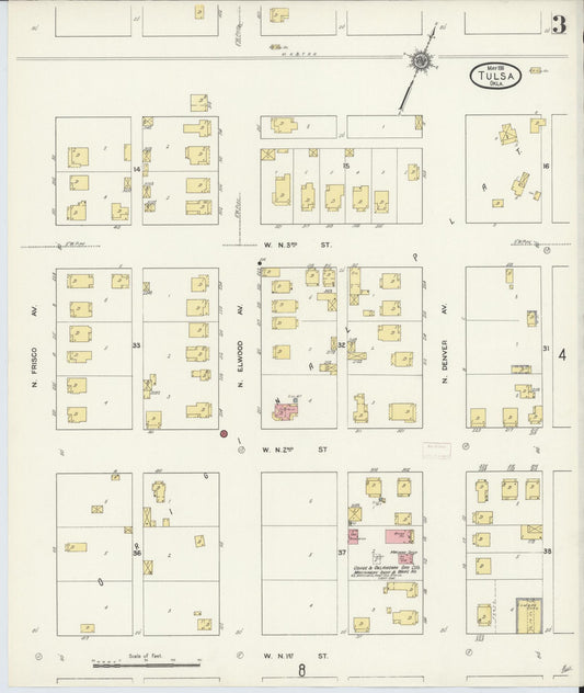 Sanborn Fire Insurance Map from Tulsa, Tulsa County, Oklahoma (1911), Sheet #0003 - Historic Sanborn Fire Insurance Map Print, vintage old map wall art, antique decor, genealogy gift, Oklahoma Oklahoma map