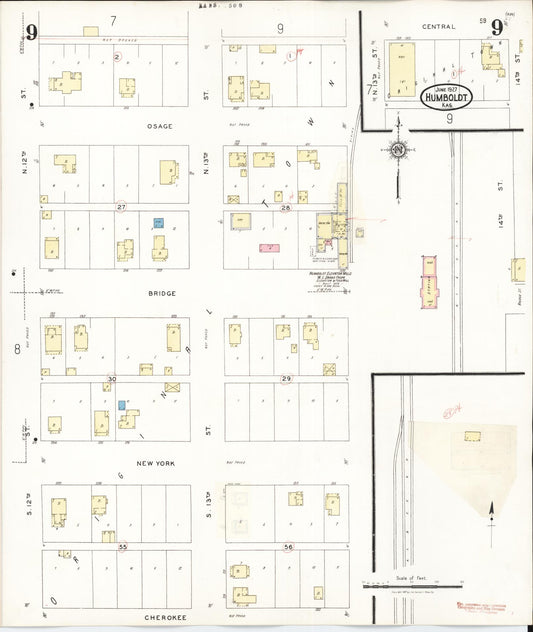 Sanborn Fire Insurance Map from Humboldt, Allen County, Kansas (1936), Sheet #0009 - Historic Sanborn Fire Insurance Map Print, vintage old map wall art, antique decor, genealogy gift, Kansas Kansas map
