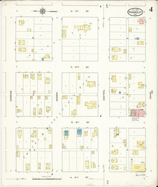 Sanborn Fire Insurance Map from Humboldt, Allen County, Kansas (1913), Sheet #0004 - Historic Sanborn Fire Insurance Map Print, vintage old map wall art, antique decor, genealogy gift, Kansas Kansas map