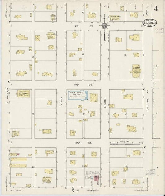 Sanborn Fire Insurance Map from Jennings, Jefferson Davis Parish, Louisiana (1915), Sheet #0004 - Historic Sanborn Fire Insurance Map Print, vintage old map wall art, antique decor, genealogy gift, Louisiana Louisiana map