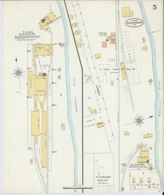 Sanborn Fire Insurance Map from Buckhannon, Upshur County, West Virginia (1898), Sheet #0005 - Historic Sanborn Fire Insurance Map Print, vintage old map wall art, antique decor, genealogy gift, West Virginia West Virginia map