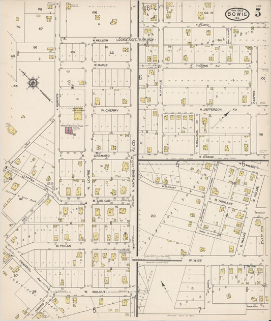 Sanborn Fire Insurance Map from Bowie, Montague County, Texas (1922), Sheet #0005 - Historic Sanborn Fire Insurance Map Print, vintage old map wall art, antique decor, genealogy gift, Texas Texas map
