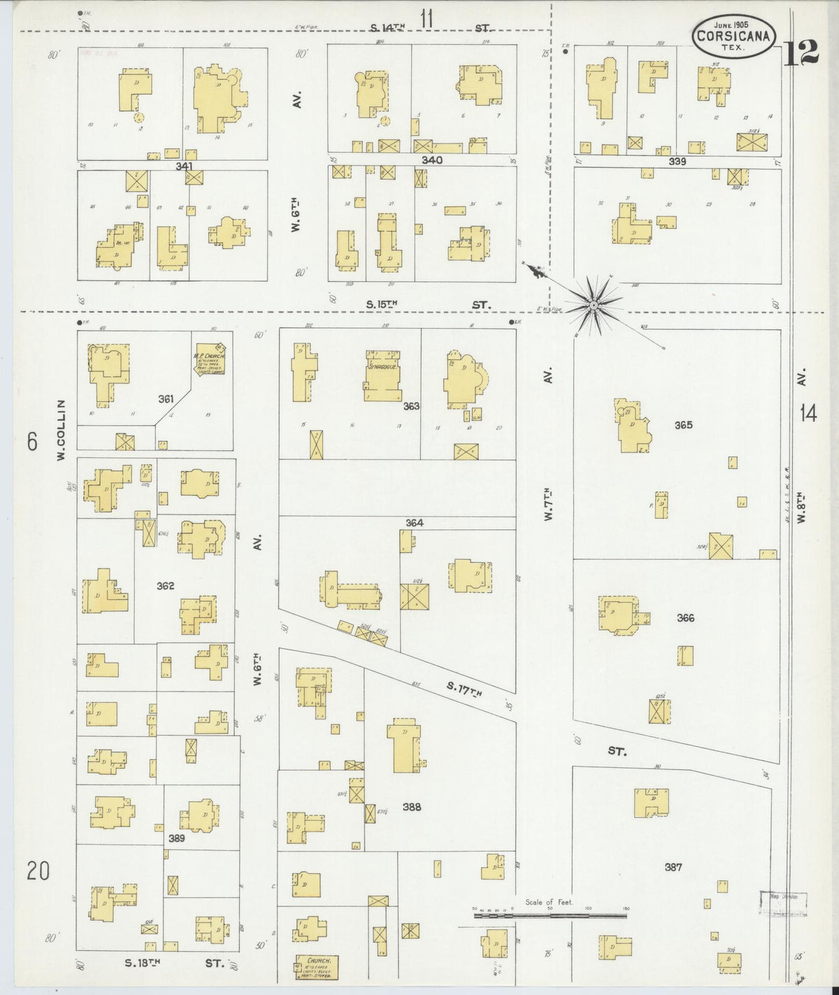 Sanborn Fire Insurance Map from Corsicana, Navarro County, Texas (1905), Sheet #0012 - Historic Sanborn Fire Insurance Map Print, vintage old map wall art, antique decor, genealogy gift, Texas Texas map