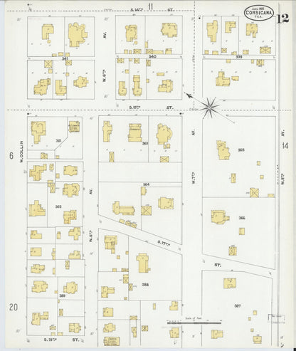 Sanborn Fire Insurance Map from Corsicana, Navarro County, Texas (1905), Sheet #0012 - Historic Sanborn Fire Insurance Map Print, vintage old map wall art, antique decor, genealogy gift, Texas Texas map