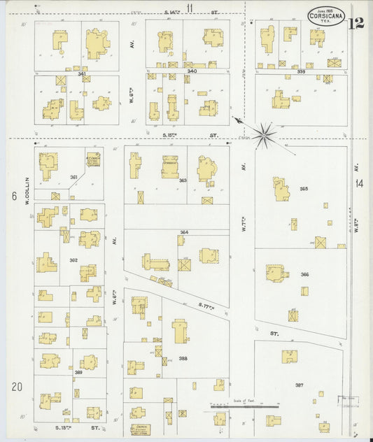 Sanborn Fire Insurance Map from Corsicana, Navarro County, Texas (1905), Sheet #0012 - Historic Sanborn Fire Insurance Map Print, vintage old map wall art, antique decor, genealogy gift, Texas Texas map
