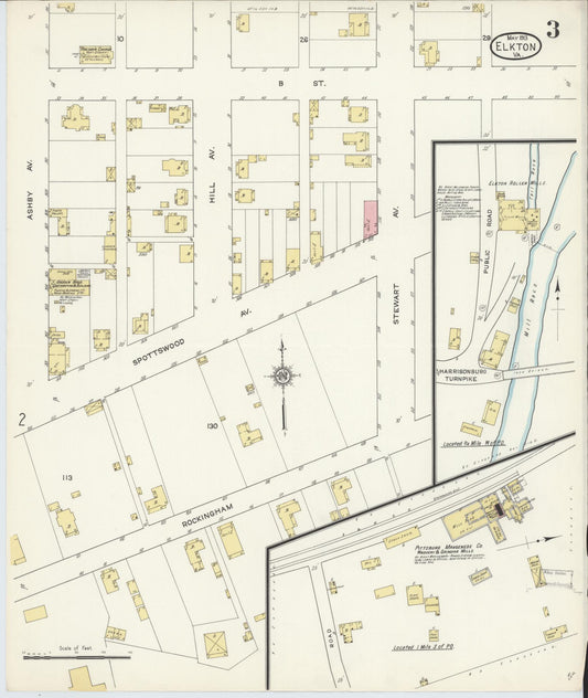 Sanborn Fire Insurance Map from Elkton, Rockingham County, Virginia (1913), Sheet #0003 - Historic Sanborn Fire Insurance Map Print, vintage old map wall art, antique decor, genealogy gift, Virginia Virginia map