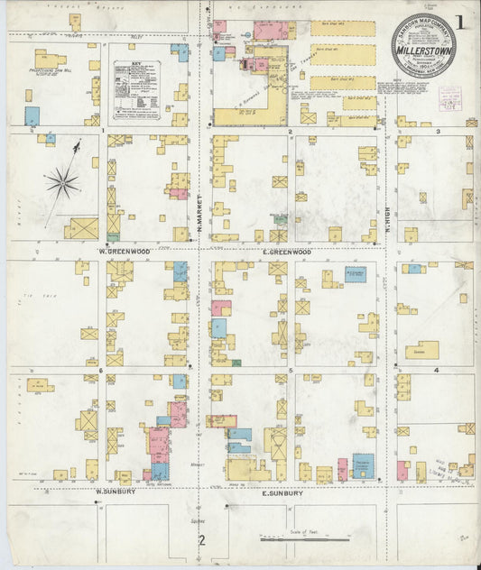 Sanborn Fire Insurance Map from Millerstown, Perry County, Pennsylvania (1904), Sheet #0001 - Complete Map Set gallery image, historic Sanborn map, vintage wall art, Pennsylvania Pennsylvania