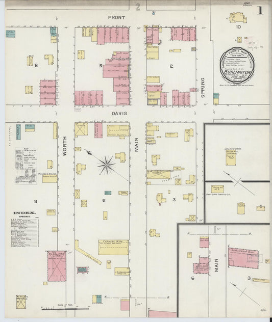 Sanborn Fire Insurance Map from Burlington, Alamance County, North Carolina (1893), Sheet #0001 - Complete Map Set gallery image, historic Sanborn map, vintage wall art, North Carolina North Carolina