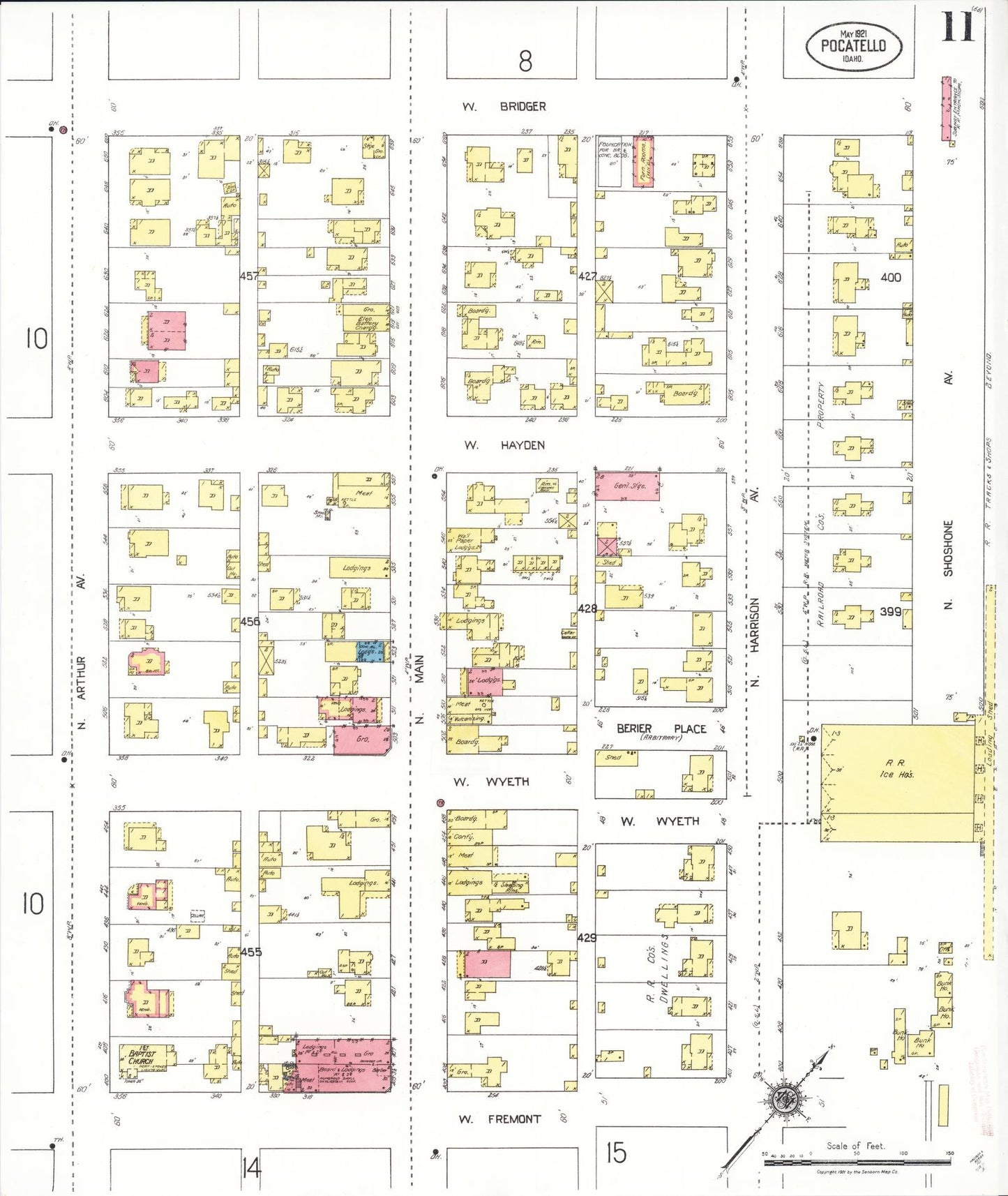 Sanborn Fire Insurance Map from Pocatello, Bannock County, Idaho (1921), Sheet #0011 - Complete Map Set gallery image, historic Sanborn map, vintage wall art, Idaho Idaho