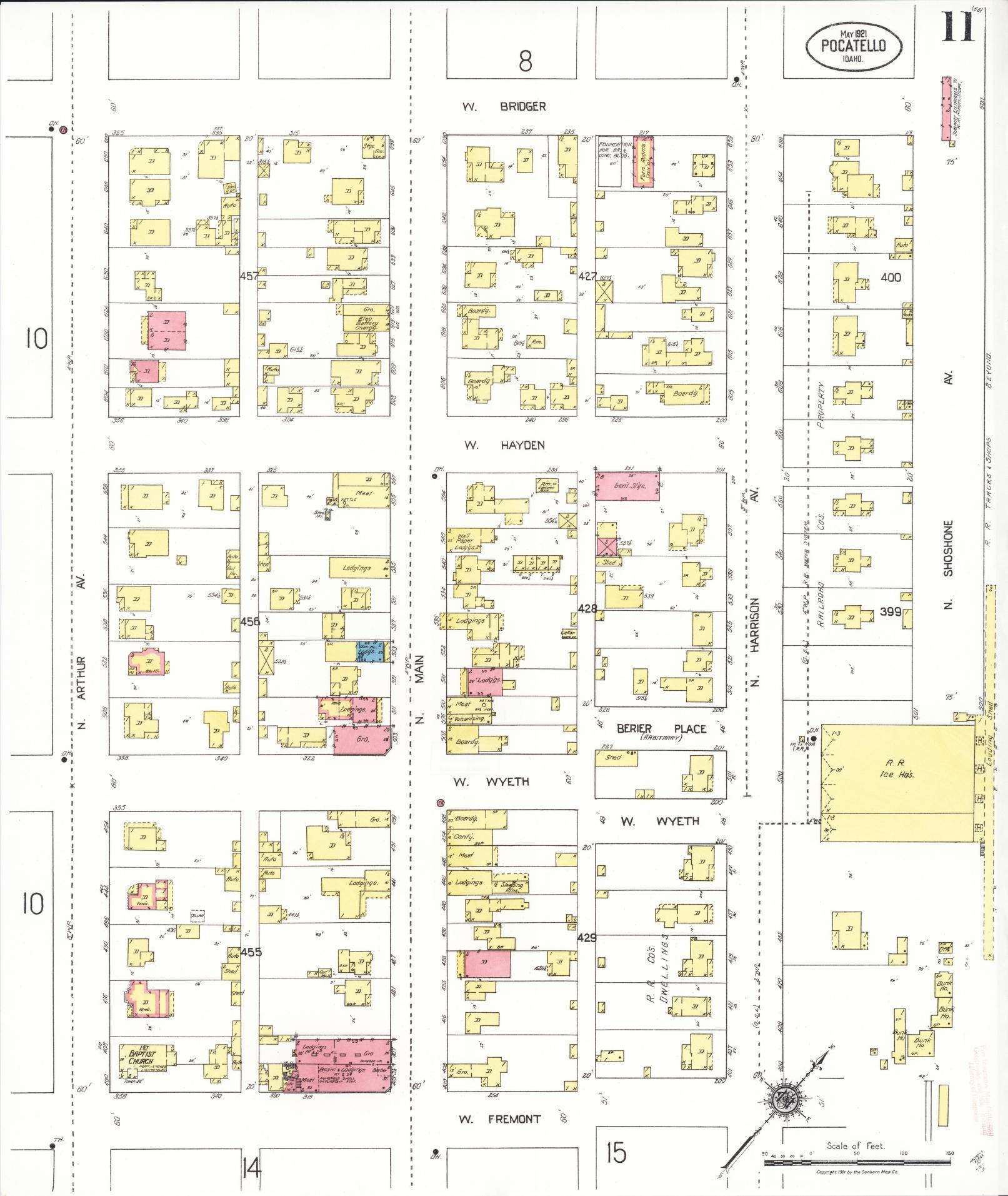 Sanborn Fire Insurance Map from Pocatello, Bannock County, Idaho (1921), Sheet #0011 - Complete Map Set gallery image, historic Sanborn map, vintage wall art, Idaho Idaho