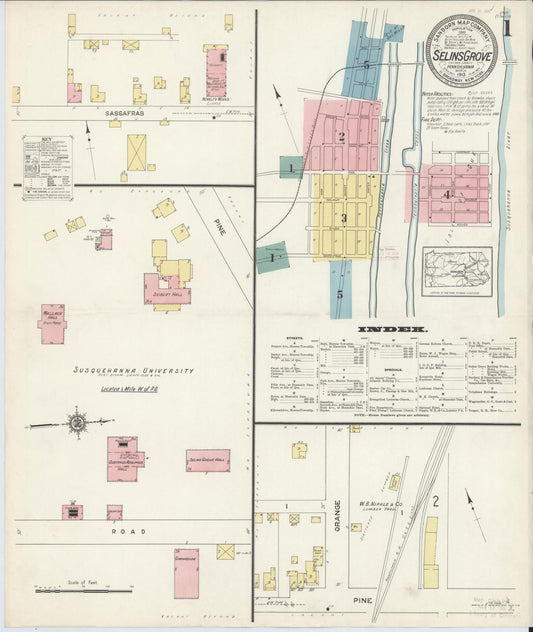 Sanborn Fire Insurance Map from Selins Grove, Snyder County, Pennsylvania (1913), Sheet #0001 - Historic Sanborn Fire Insurance Map Print, vintage old map wall art, antique decor, genealogy gift, Pennsylvania Pennsylvania map