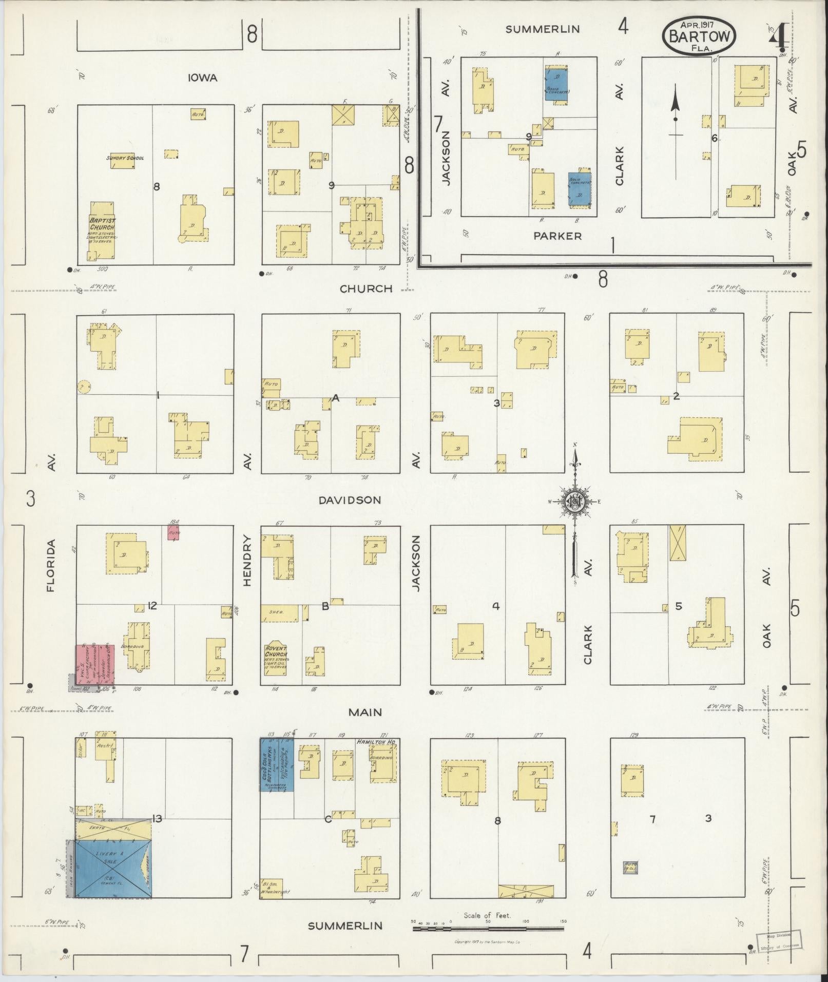 Sanborn Fire Insurance Map from Bartow, Polk County, Florida (1917), Sheet #0004 - Historic Sanborn Fire Insurance Map Print, vintage old map wall art, antique decor, genealogy gift, Florida Florida map
