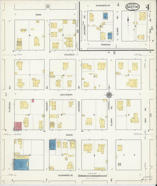 Sanborn Fire Insurance Map from Bartow, Polk County, Florida (1917), Sheet #0004 - Historic Sanborn Fire Insurance Map Print, vintage old map wall art, antique decor, genealogy gift, Florida Florida map