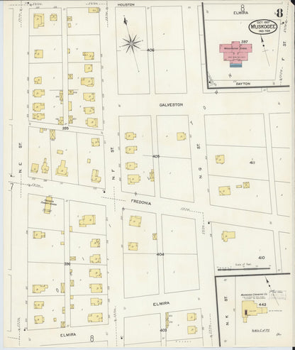 Sanborn Fire Insurance Map from Muskogee, Muskogee County, Oklahoma (1907), Sheet #0008 - Complete Map Set gallery image, historic Sanborn map, vintage wall art, Oklahoma Oklahoma