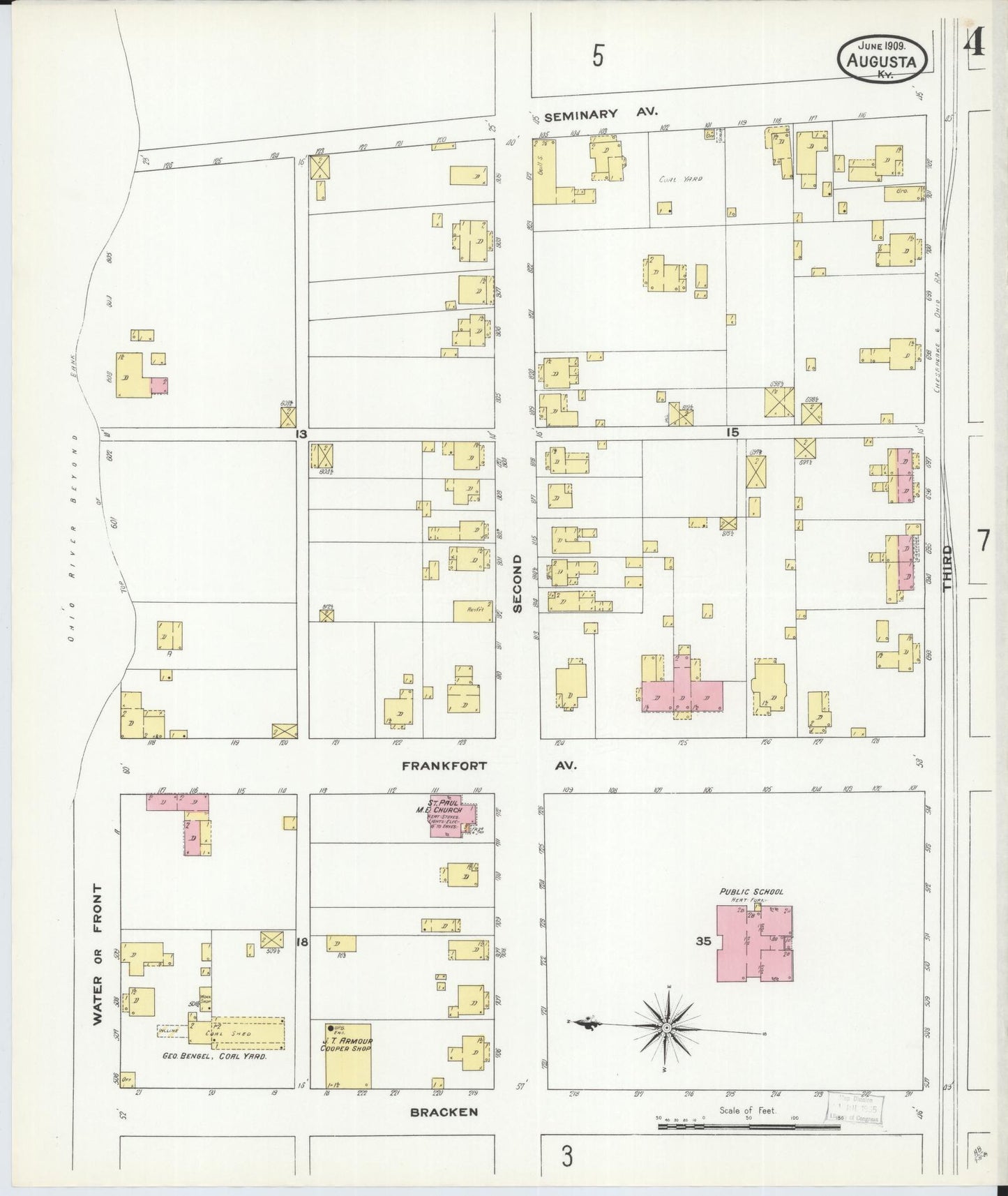 Sanborn Fire Insurance Map from Augusta, Bracken County, Kentucky (1909), Sheet #0004 - Complete Map Set gallery image, historic Sanborn map, vintage wall art, Kentucky Kentucky