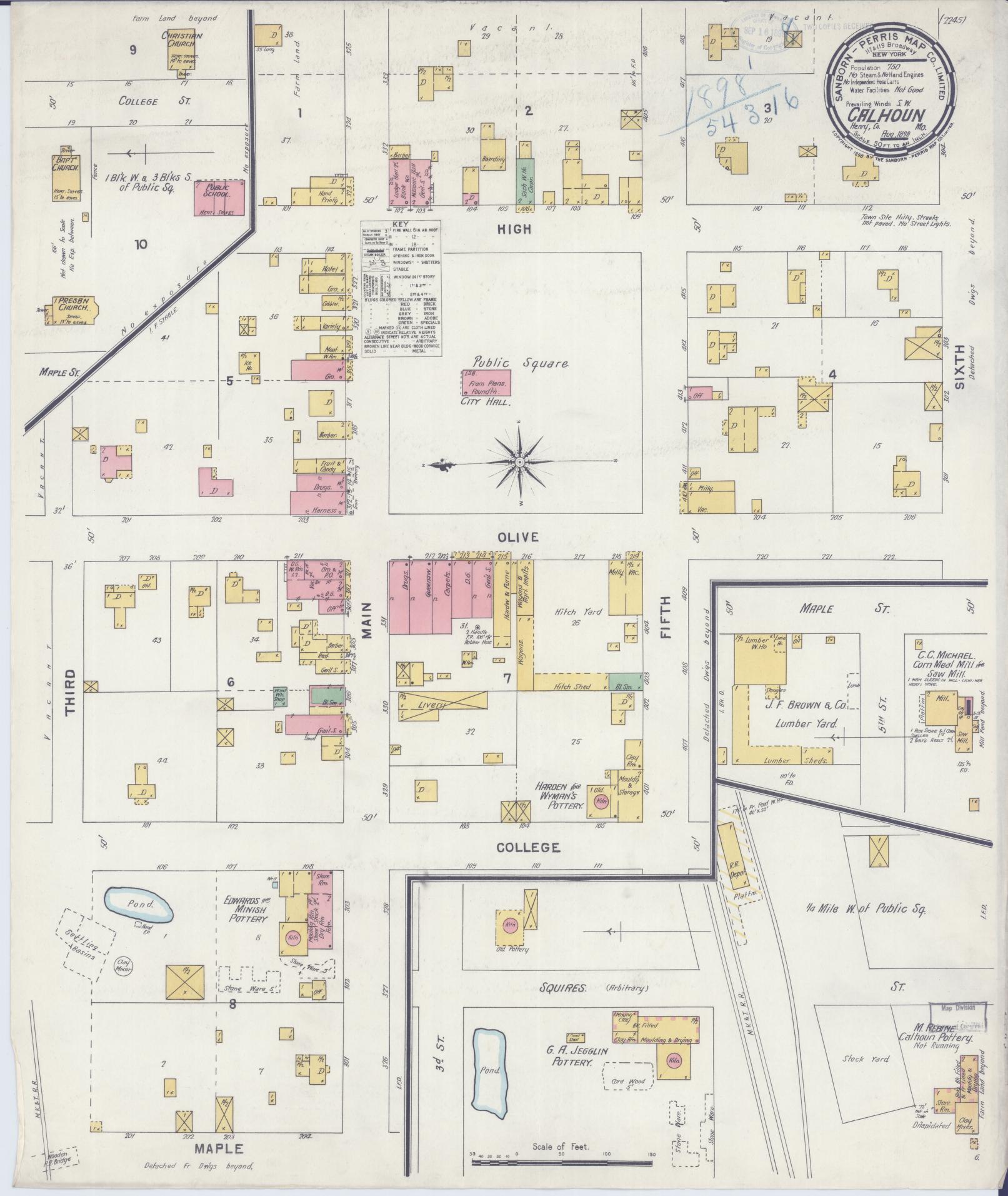 Sanborn Fire Insurance Map from Calhoun, Henry County, Missouri (1898), Sheet #0001 - Historic Sanborn Fire Insurance Map Print, vintage old map wall art, antique decor, genealogy gift, Missouri Missouri map