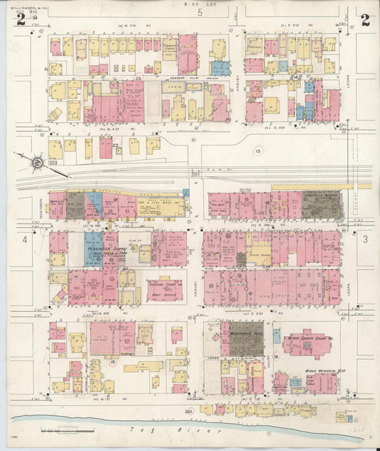 Sanborn Fire Insurance Map from Williamson, Mingo County, West Virginia (1943), Sheet #0002 - Historic Sanborn Fire Insurance Map Print, vintage old map wall art, antique decor, genealogy gift, West Virginia West Virginia map