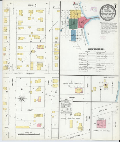 Sanborn Fire Insurance Map from Harbor Beach, Huron County, Michigan (1909), Sheet #0001 - Complete Map Set gallery image, historic Sanborn map, vintage wall art, Michigan Michigan