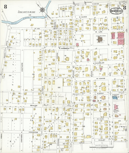 Sanborn Fire Insurance Map from Brownwood, Brown County, Texas (1923), Sheet #0008 - Historic Sanborn Fire Insurance Map Print, vintage old map wall art, antique decor, genealogy gift, Texas Texas map