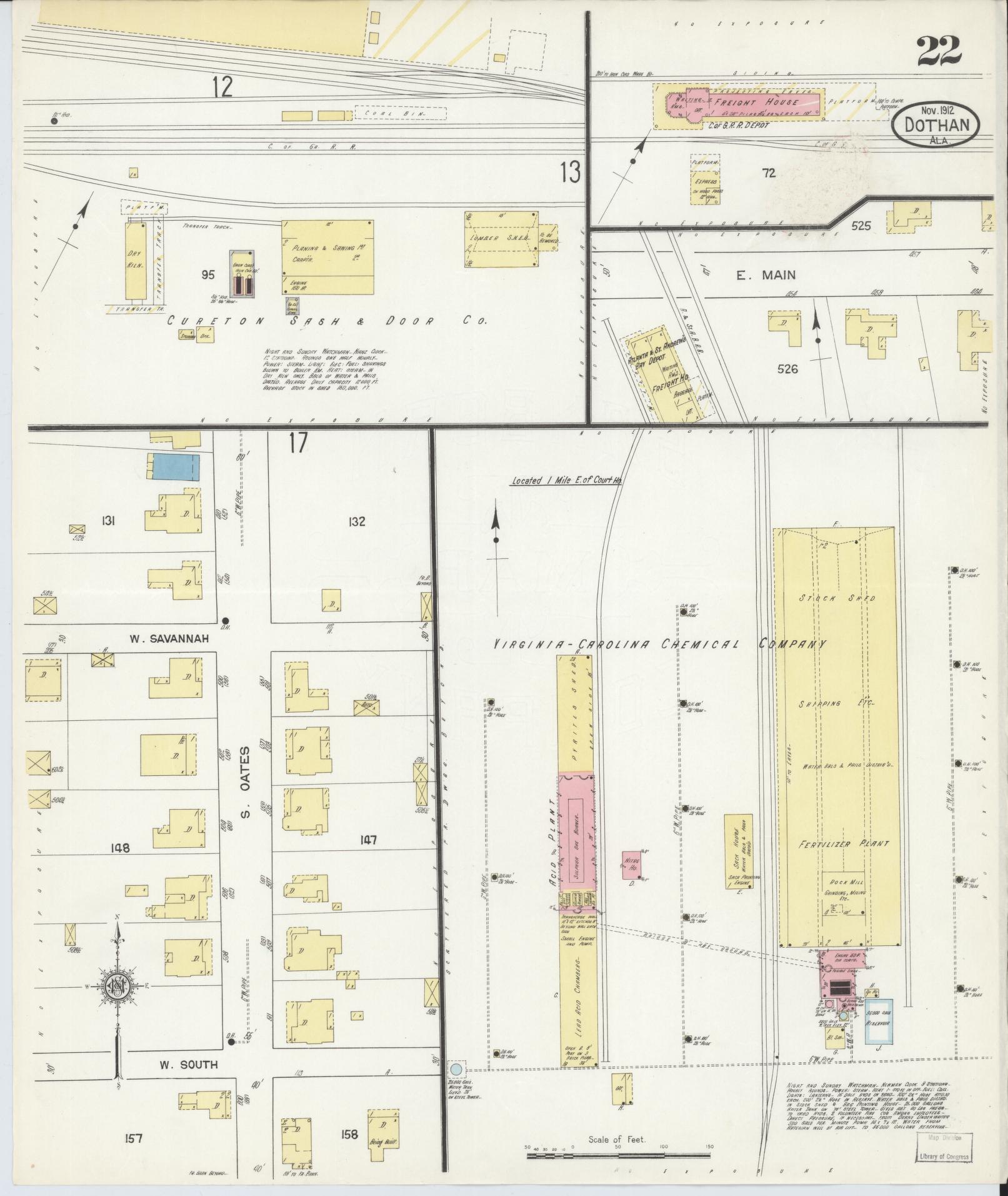 Sanborn Fire Insurance Map from Dothan, Houston County, Alabama (1912), Sheet #0022 - Complete Map Set gallery image, historic Sanborn map, vintage wall art, Alabama Alabama