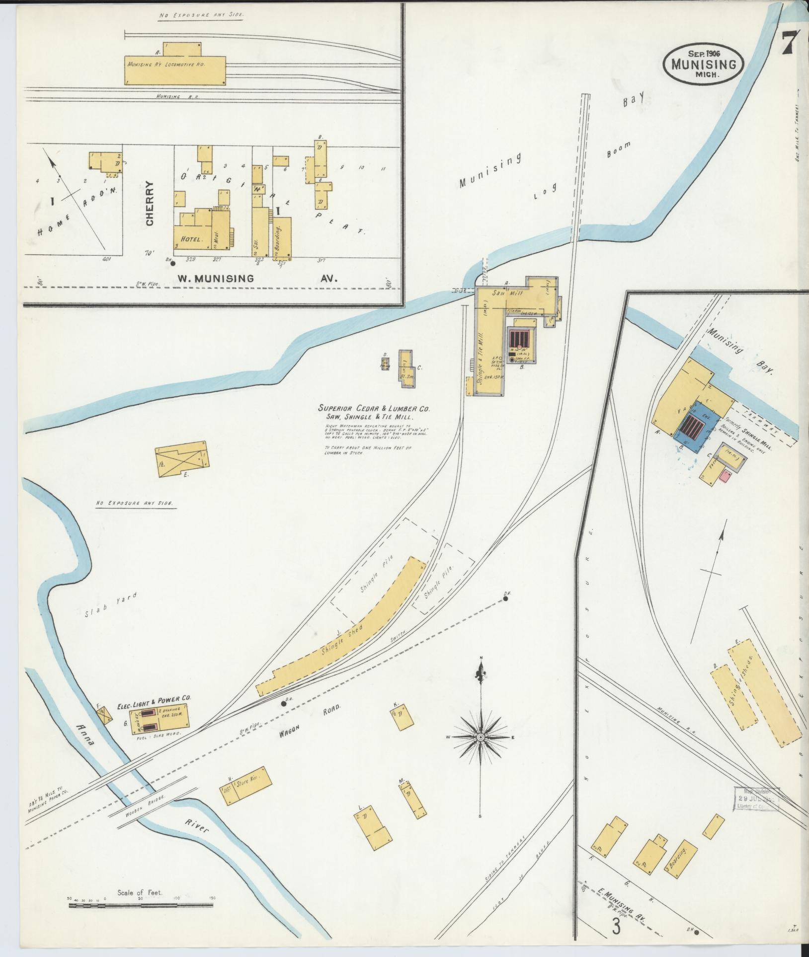Sanborn Fire Insurance Map from Munising, Alger County, Michigan (1906), Sheet #0007 - Complete Map Set gallery image, historic Sanborn map, vintage wall art, Michigan Michigan