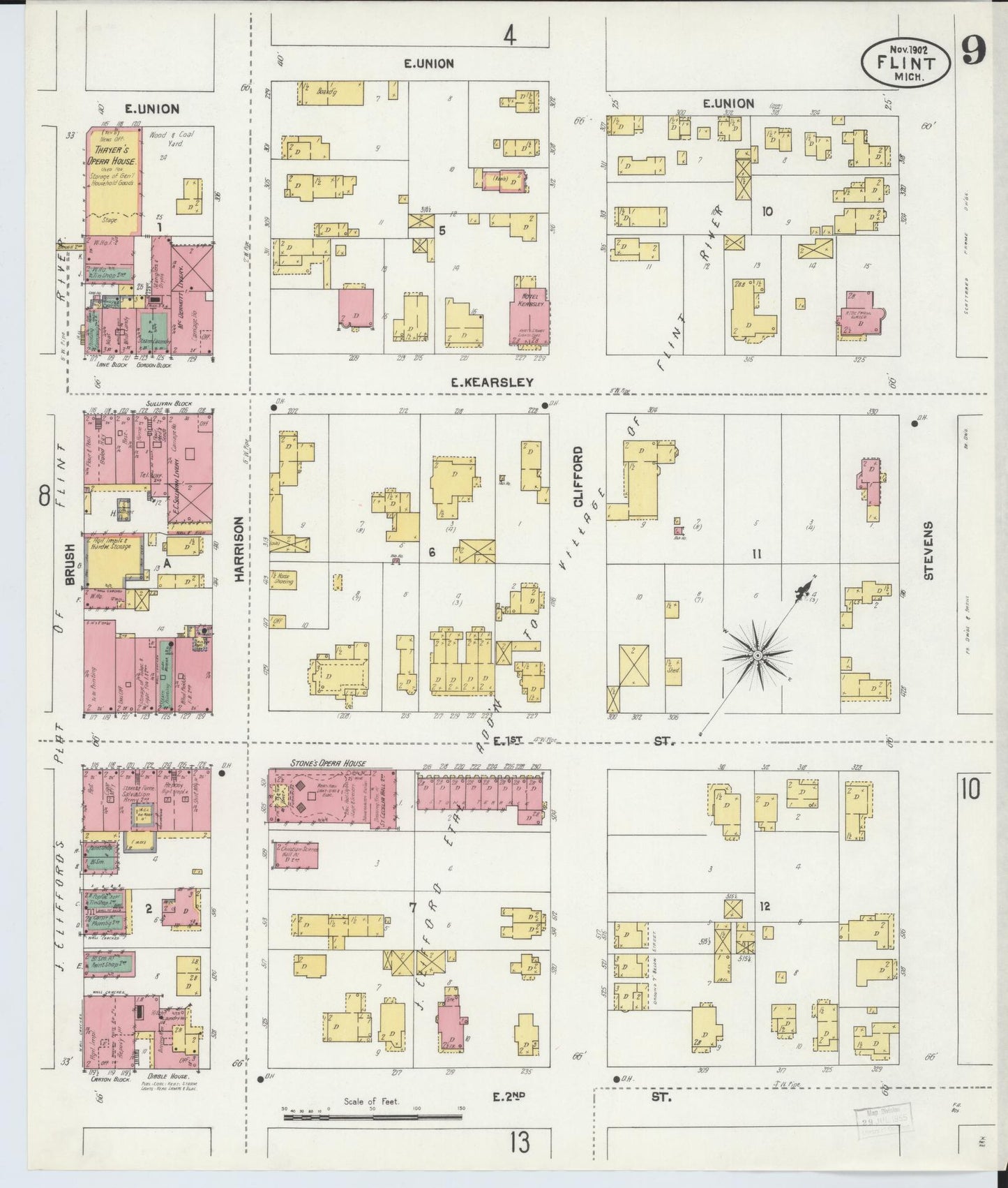 Sanborn Fire Insurance Map from Flint, Genesee County, Michigan (1902), Sheet #0009 - Complete Map Set gallery image, historic Sanborn map, vintage wall art, Michigan Michigan
