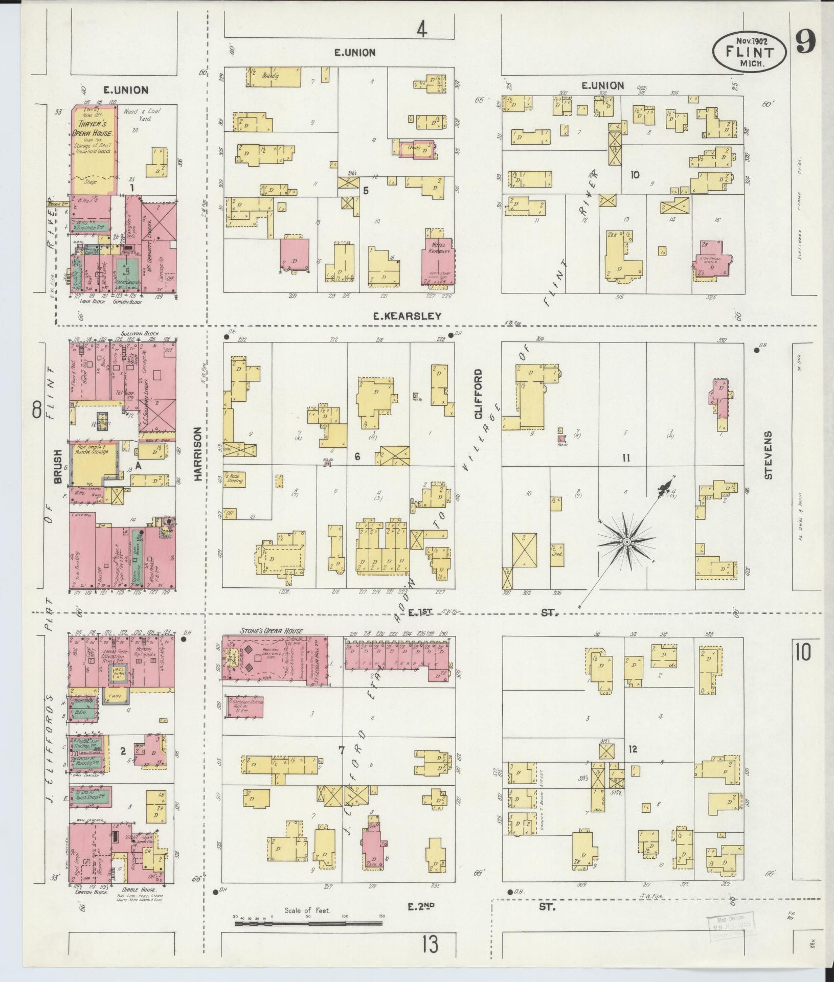Sanborn Fire Insurance Map from Flint, Genesee County, Michigan (1902), Sheet #0009 - Complete Map Set gallery image, historic Sanborn map, vintage wall art, Michigan Michigan
