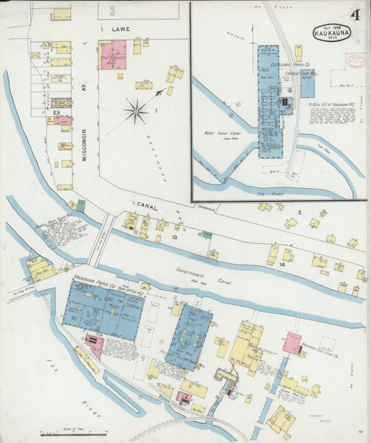Sanborn Fire Insurance Map from Kaukauna, Outagamie County, Wisconsin (1894), Sheet #0004 - Historic Sanborn Fire Insurance Map Print, vintage old map wall art, antique decor, genealogy gift, Wisconsin Wisconsin map