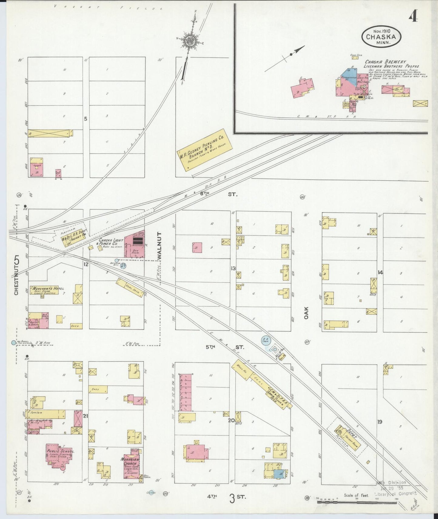 Sanborn Fire Insurance Map from Chaska, Carver County, Minnesota (1910), Sheet #0004 - Complete Map Set gallery image, historic Sanborn map, vintage wall art, Minnesota Minnesota