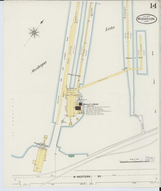 Sanborn Fire Insurance Map from Muskegon, Muskegon County, Michigan (1887), Sheet #0014 - Historic Sanborn Fire Insurance Map Print, vintage old map wall art, antique decor, genealogy gift, Michigan Michigan map