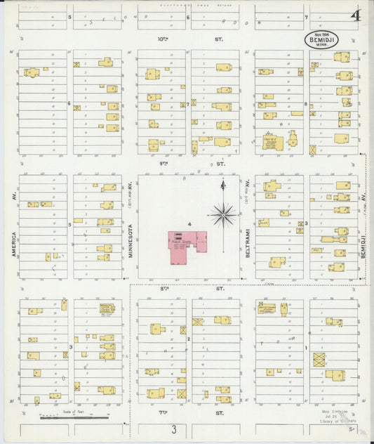 Sanborn Fire Insurance Map from Bemidji, Beltrami County, Minnesota (1904), Sheet #0004 - Historic Sanborn Fire Insurance Map Print, vintage old map wall art, antique decor, genealogy gift, Minnesota Minnesota map