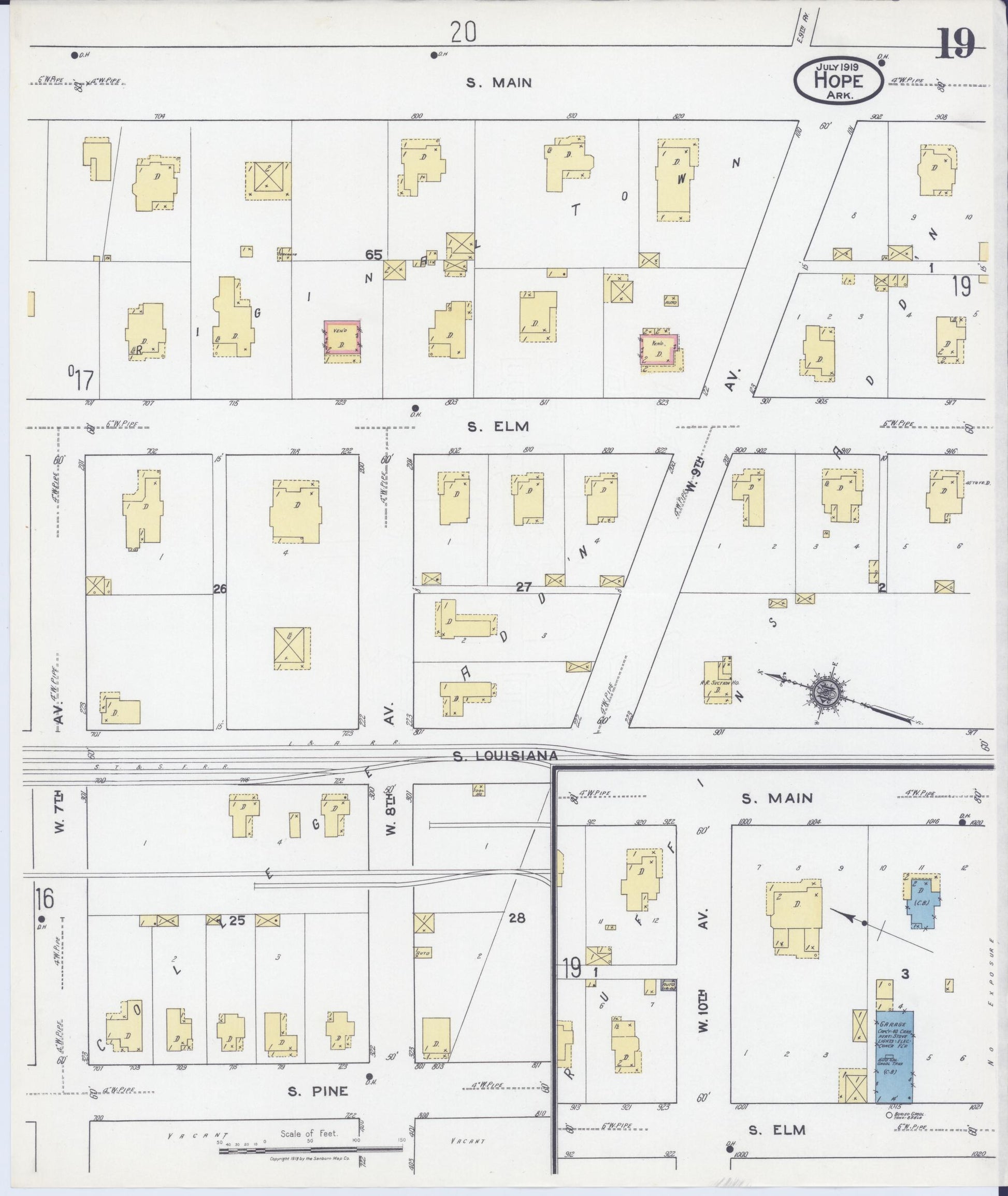Sanborn Fire Insurance Map from Hope, Hempstead County, Arkansas (1919), Sheet #0019 - Complete Map Set gallery image, historic Sanborn map, vintage wall art, Arkansas Arkansas