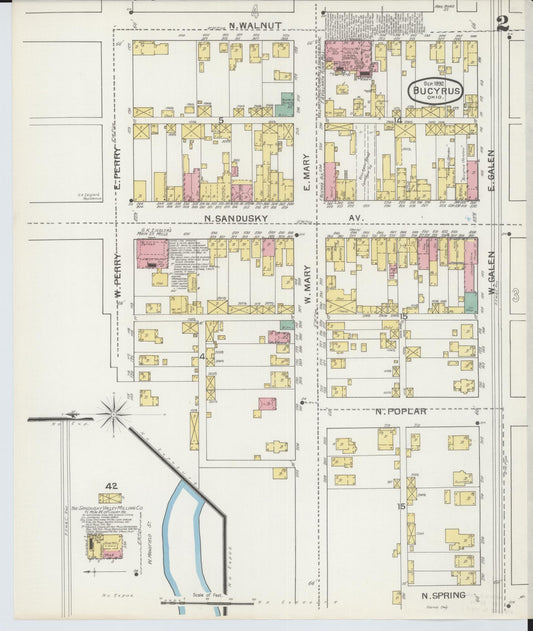 Sanborn Fire Insurance Map from Bucyrus, Crawford County, Ohio (1892), Sheet #0002 - Historic Sanborn Fire Insurance Map Print, vintage old map wall art, antique decor, genealogy gift, Ohio Ohio map