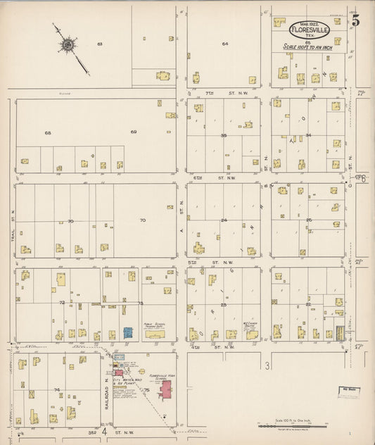 Sanborn Fire Insurance Map from Floresville, Wilson County, Texas (1922), Sheet #0005 - Historic Sanborn Fire Insurance Map Print, vintage old map wall art, antique decor, genealogy gift, Texas Texas map