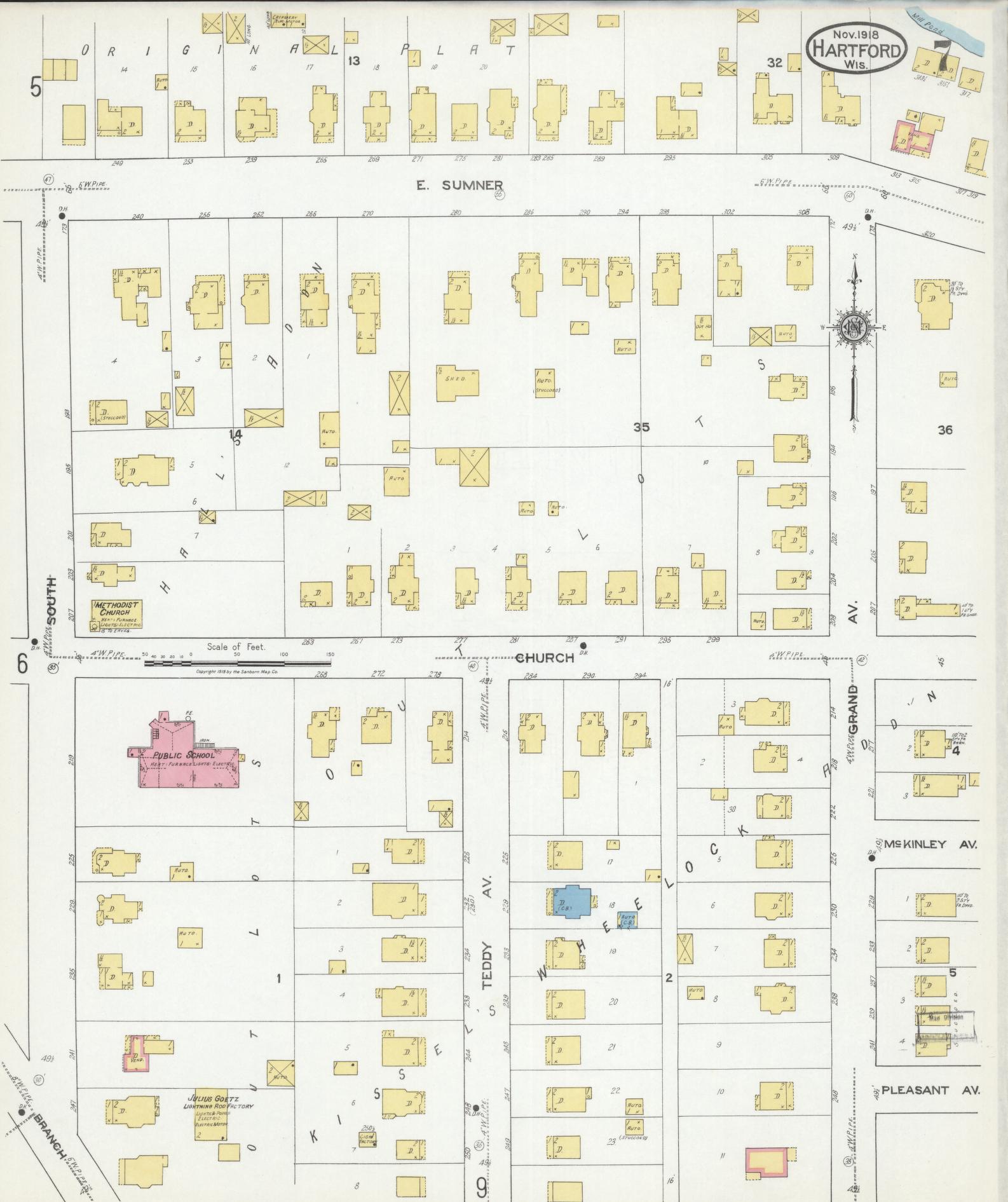 Sanborn Fire Insurance Map from Hartford, Washington County, Wisconsin (1918), Sheet #0007 - Complete Map Set gallery image, historic Sanborn map, vintage wall art, Wisconsin Wisconsin