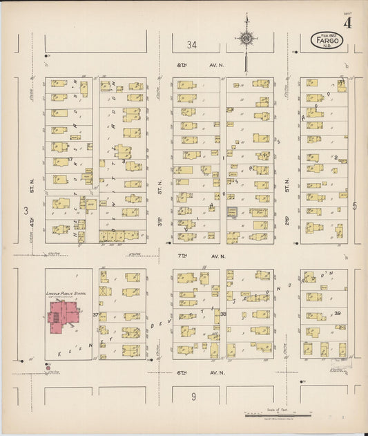 Sanborn Fire Insurance Map from Fargo, Cass County, North Dakota (1922), Sheet #0004 - Historic Sanborn Fire Insurance Map Print, vintage old map wall art, antique decor, genealogy gift, North Dakota North Dakota map