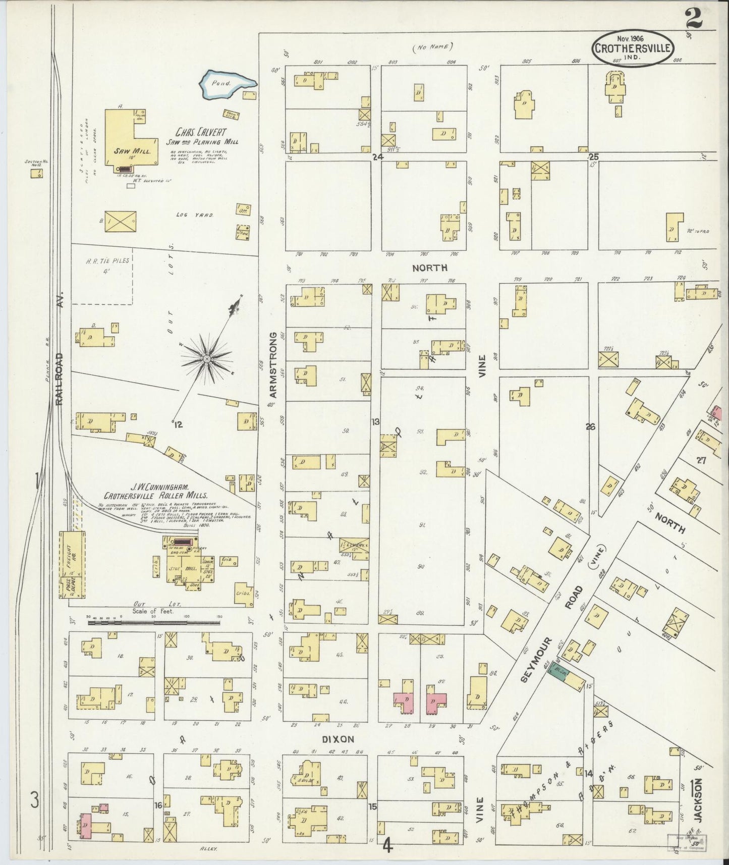 Sanborn Fire Insurance Map from Crothersville, Jackson County, Indiana (1906), Sheet #0002 - Complete Map Set gallery image, historic Sanborn map, vintage wall art, Indiana Indiana