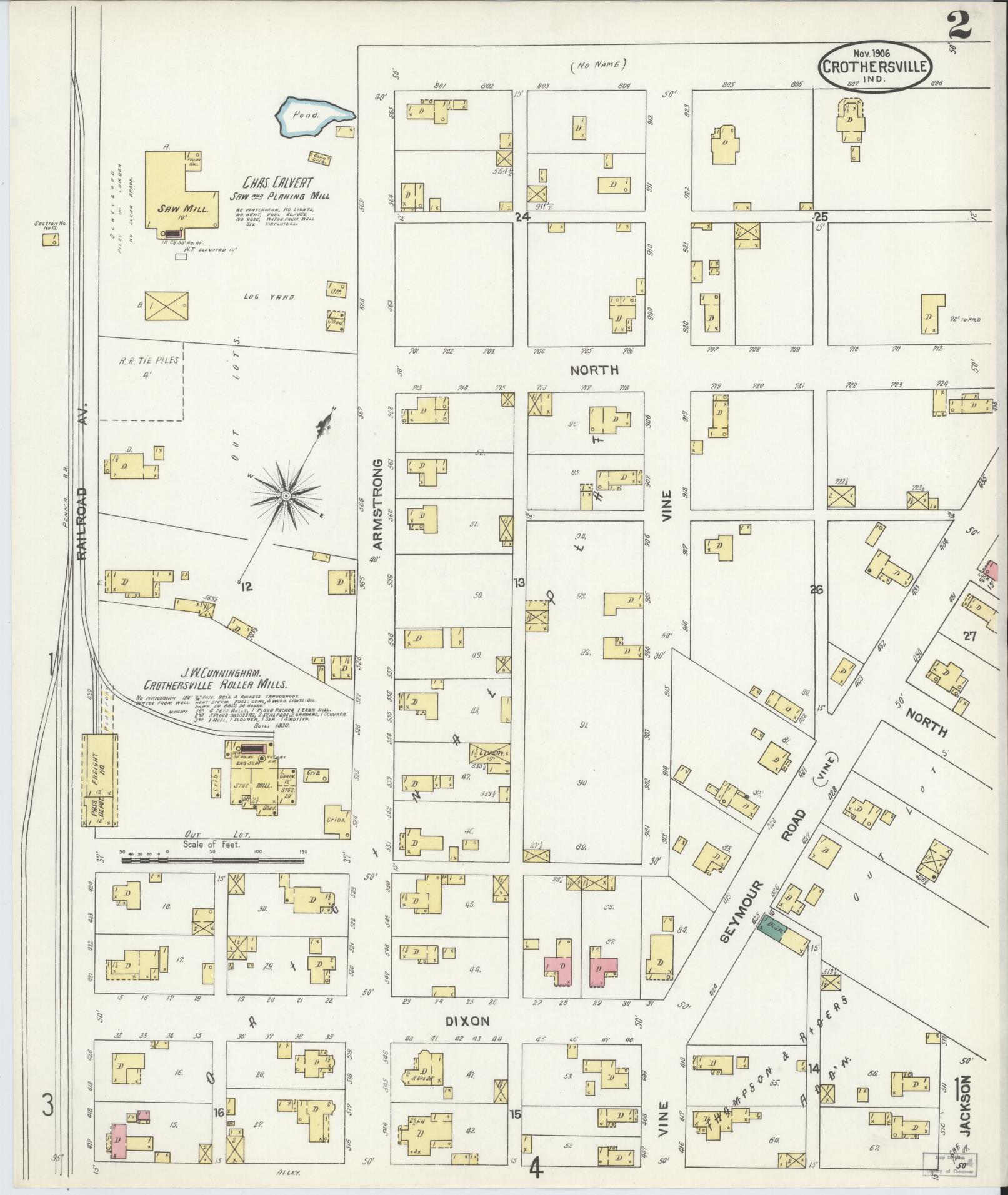 Sanborn Fire Insurance Map from Crothersville, Jackson County, Indiana (1906), Sheet #0002 - Complete Map Set gallery image, historic Sanborn map, vintage wall art, Indiana Indiana