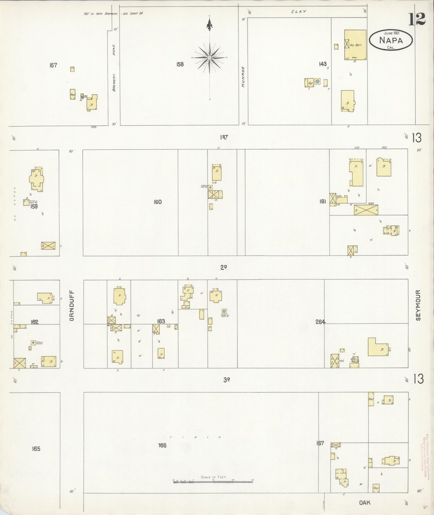 Sanborn Fire Insurance Map from Napa, Napa County, California (1901), Sheet #0012 - Complete Map Set gallery image, historic Sanborn map, vintage wall art, California California