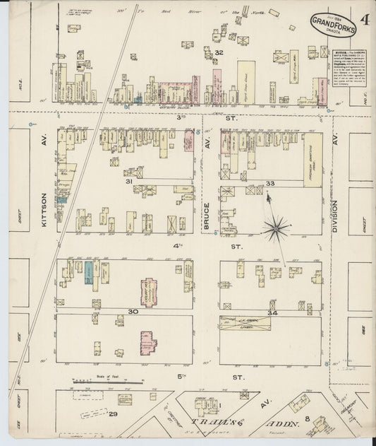 Sanborn Fire Insurance Map from Grand Forks, Grand Forks County, North Dakota (1884), Sheet #0004 - Historic Sanborn Fire Insurance Map Print, vintage old map wall art, antique decor, genealogy gift, North Dakota North Dakota map