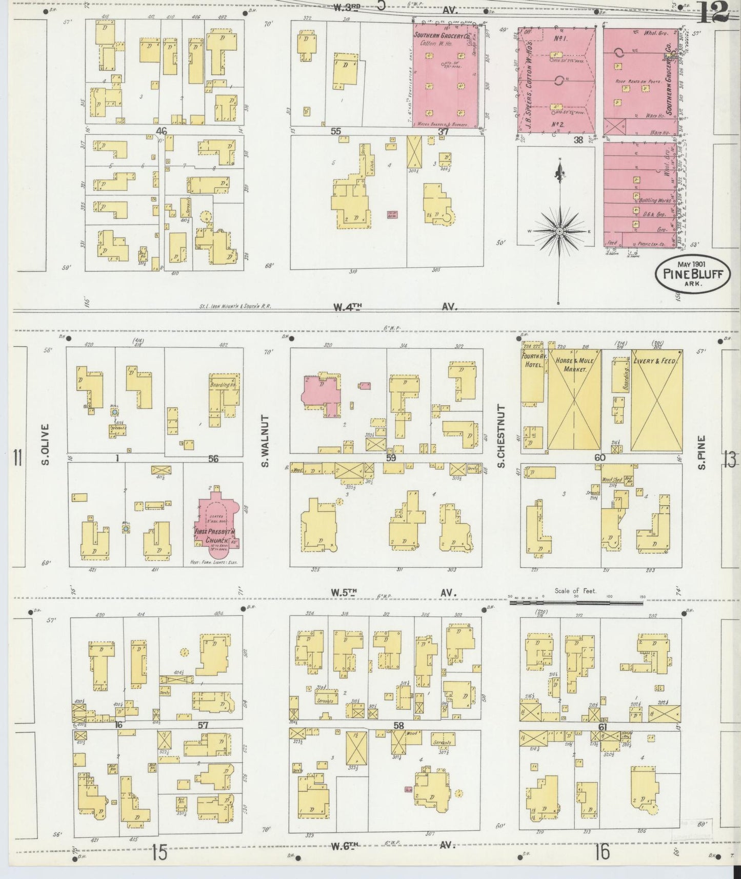 Sanborn Fire Insurance Map from Pine Bluff, Jefferson County, Arkansas (1901), Sheet #0012 - Historic Sanborn Fire Insurance Map Print, vintage old map wall art, antique decor, genealogy gift, Arkansas Arkansas map